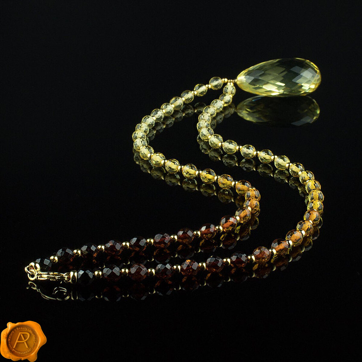 Large-Baltic-Amber-Jewellery-Teardrop-Gold-Luxury-Faceted-Gemstone-Pendant-Necklace-for-Women-uk-Ireland Luxury Amber Teardrop Necklace - Image 2