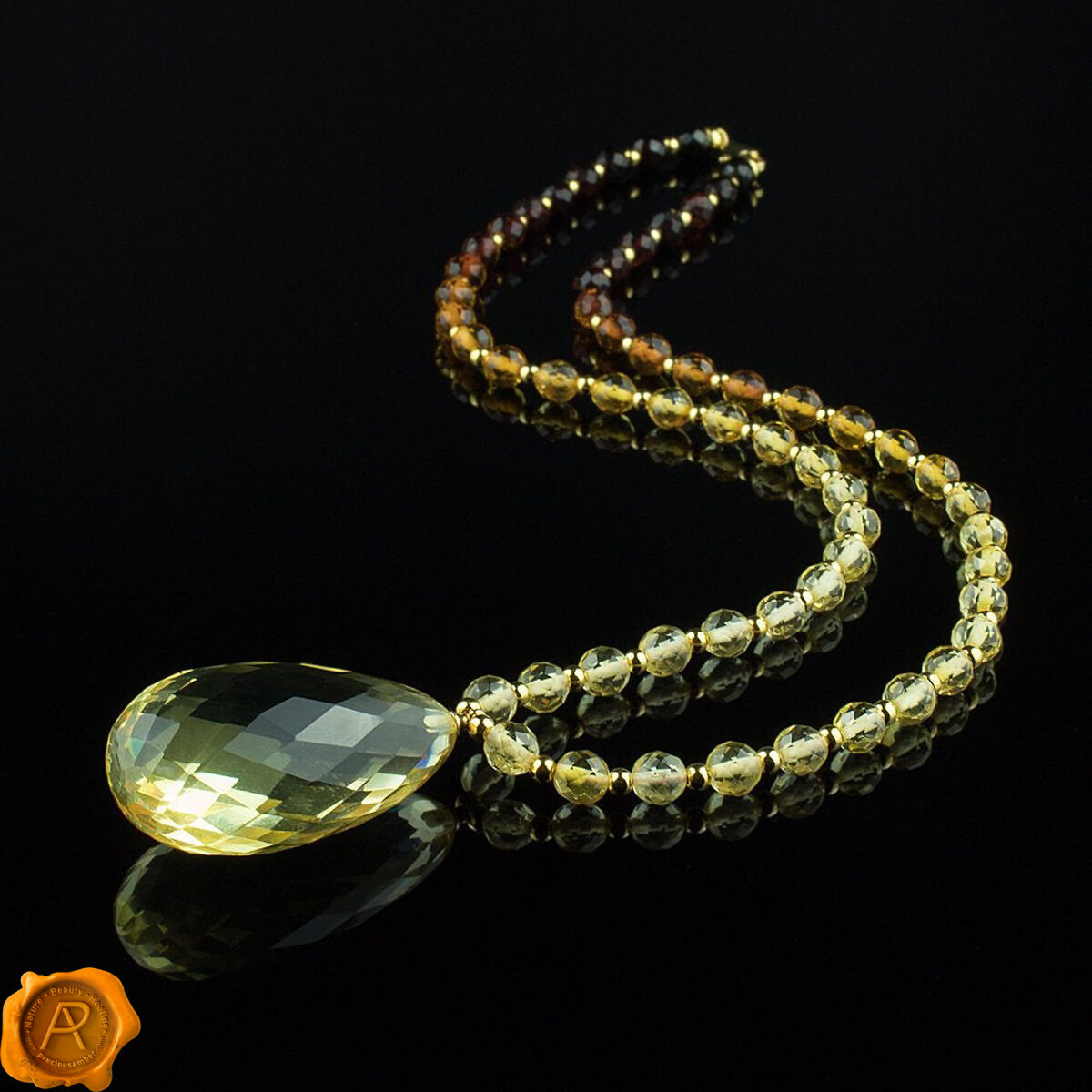 Large-Baltic-Amber-Teardrop-Gold-Luxury-Faceted-Pendant-Necklace-for-Women-uk-Ireland Luxury Amber Teardrop Necklace - Image 1