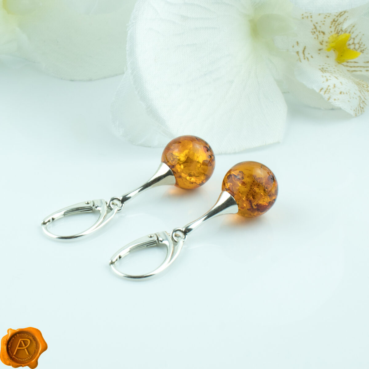 Honey Amber Silver Sphere 12mm - Image 3