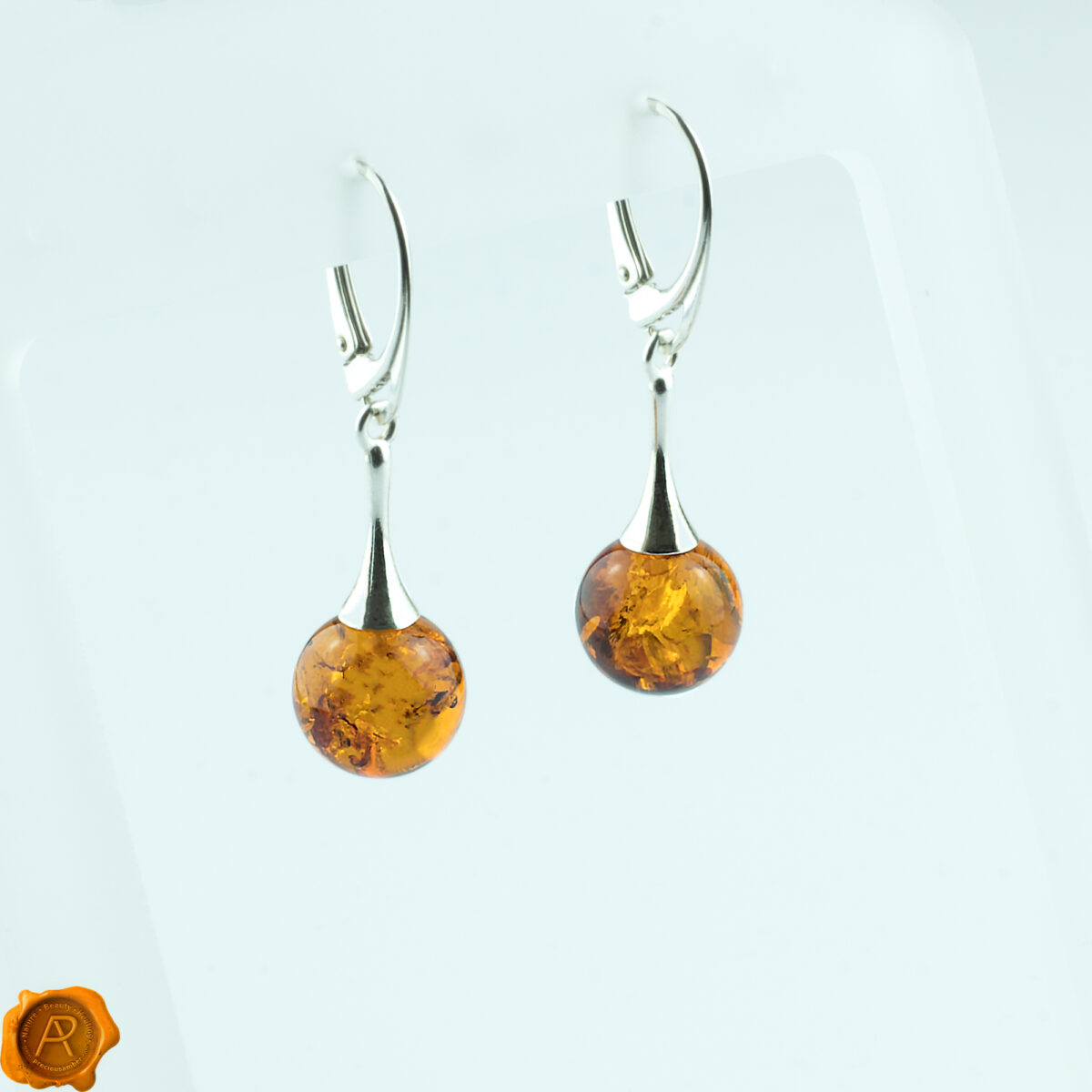 Honey Amber Silver Sphere 12mm - Image 2