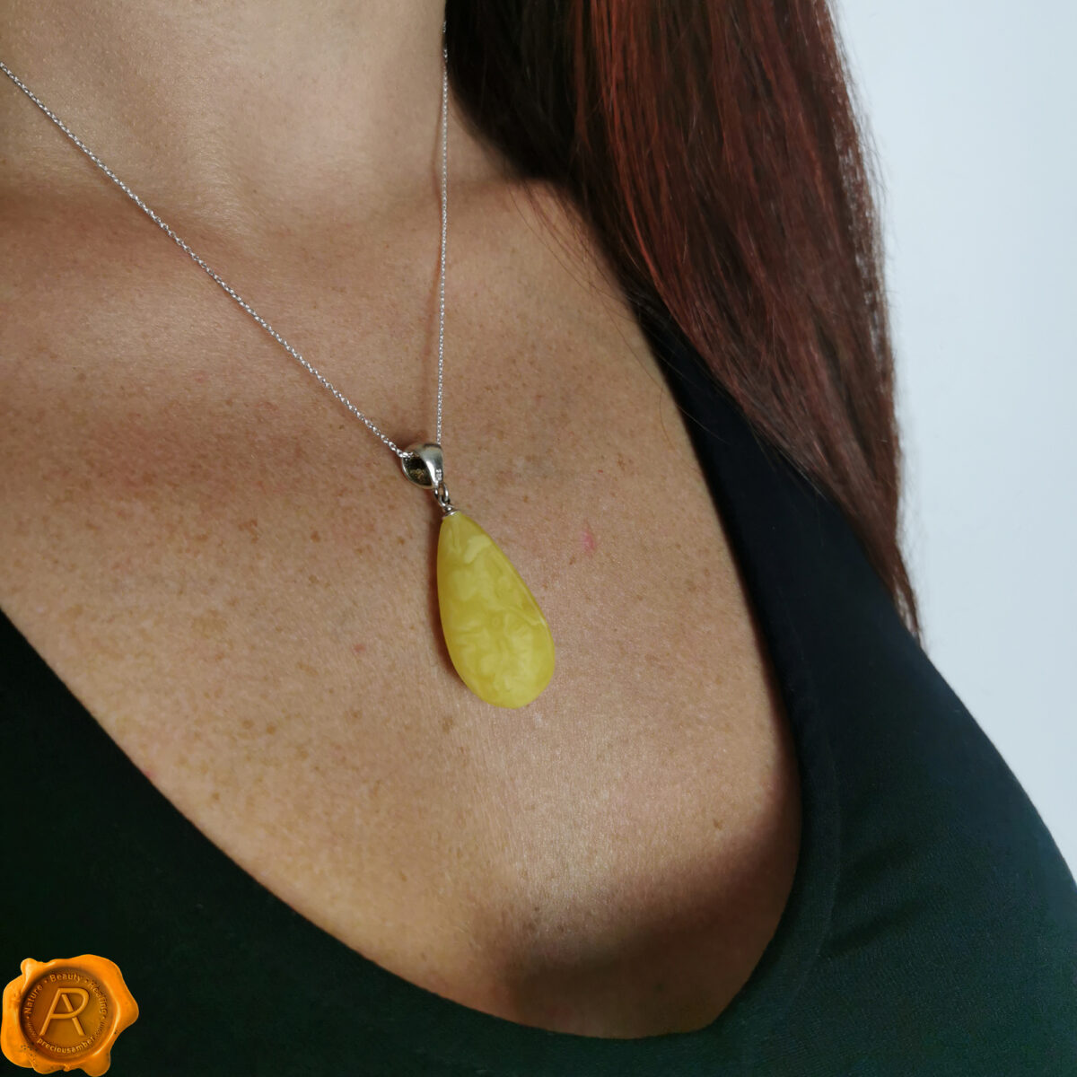 Large-Yellow-White-Butterscotch-Precious-Baltic-Amber-sos-Teardrop-Beads-Sterling-Silver-Gemstone-Pendant-Necklace-Dublin-Ireland Large Amber Teardrop - Image 2