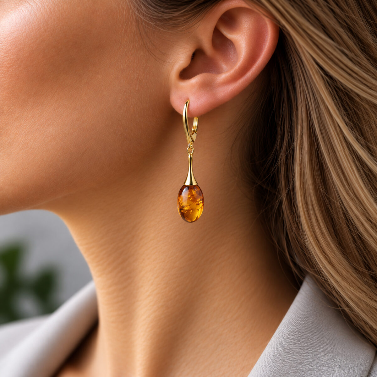 Elegant Natural Real Baltic Amber Gold Gemstone Teardrop Drop Everyday Earrings Women, Dainty Small Long Classic Large Earrings
