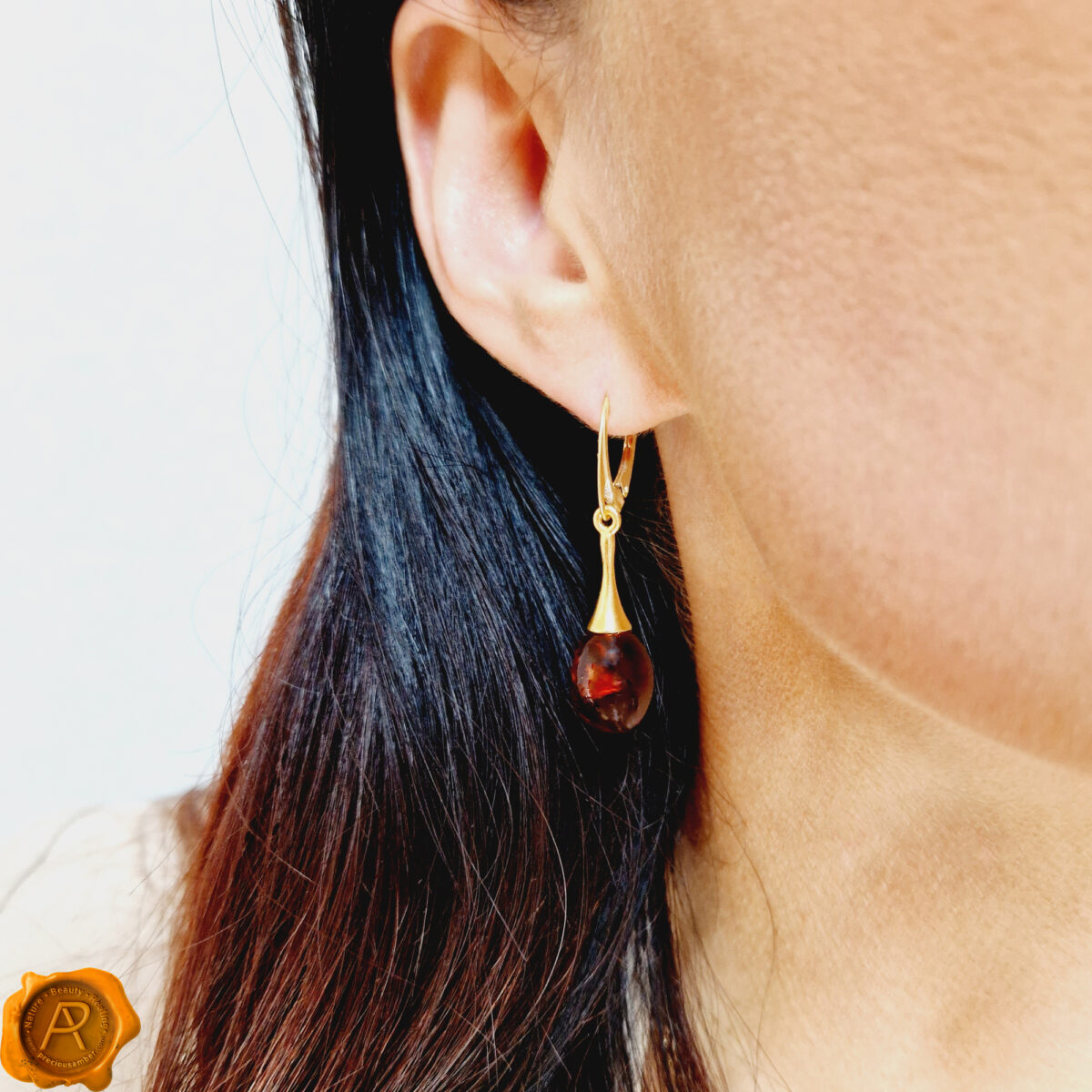 Amber Olive Gold Earrings - Image 2