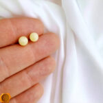 White Amber Stud Earrings - Image 2