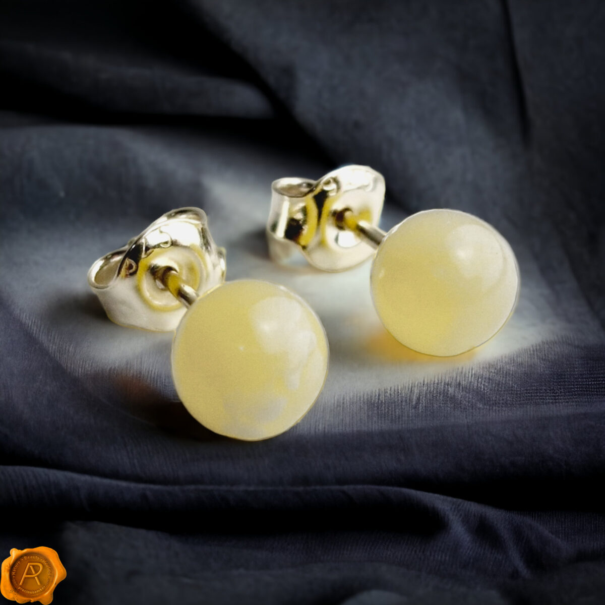 White Amber Stud Earrings - Image 3