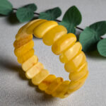 Natural Yellow Butter Baltic Amber Bangle Bracelet Women, Large Real Amber Gemstone Crystal Elastic Eco Cuff Chunky Bracelets Gift