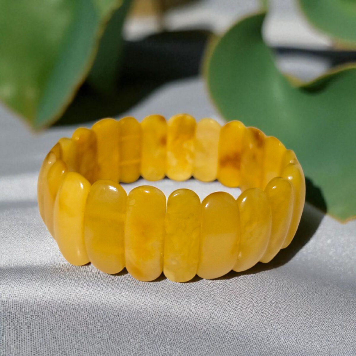 Elastic Butterscotch Amber Bangle Bracelet - Image 4