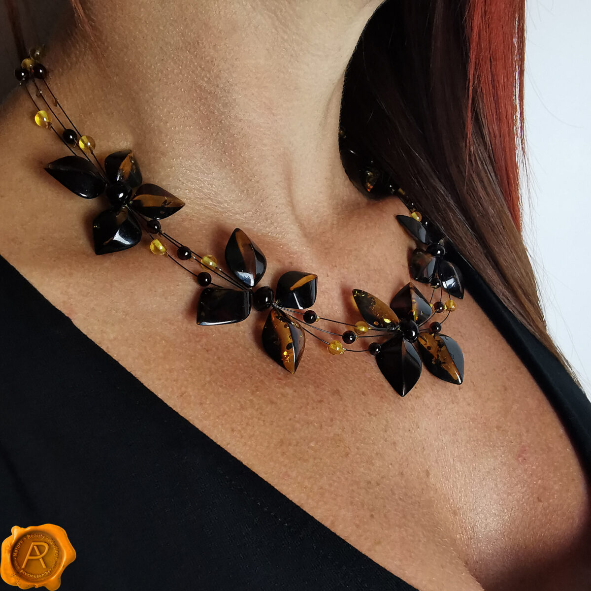 Green Amber Floral Necklace - Image 2