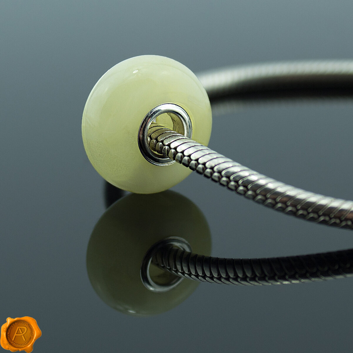 Pure-White-Genuine-Baltic-Amber-Sterling-Pandora-Charm-Bracelet White Amber Charm - Image 2