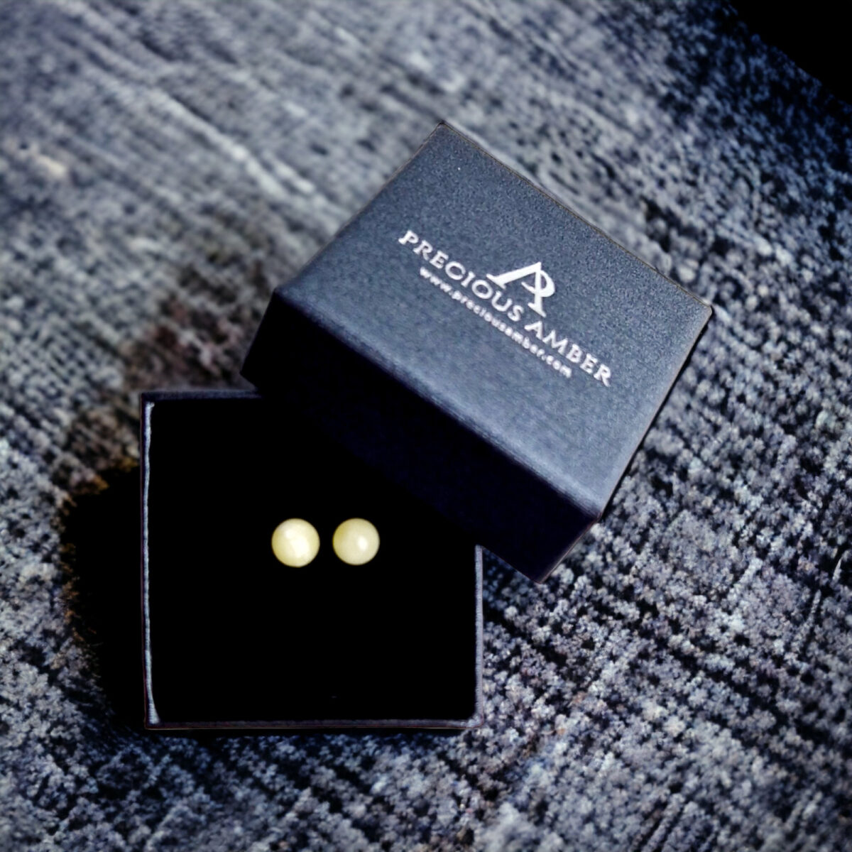 White Amber Stud Earrings - Image 4