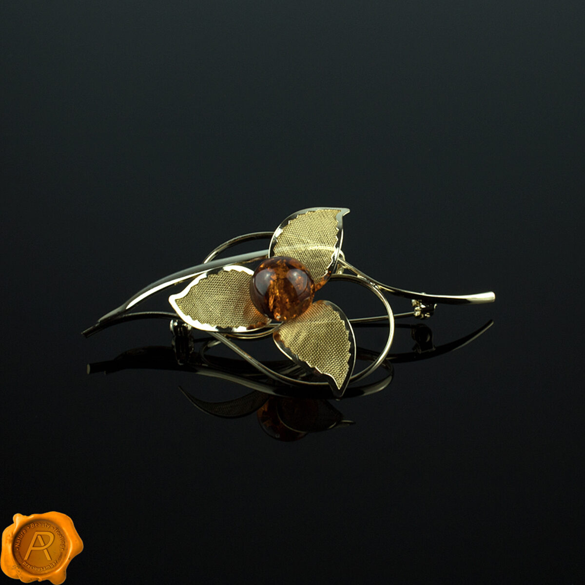 Amber Gold Flower Brooch - Image 5