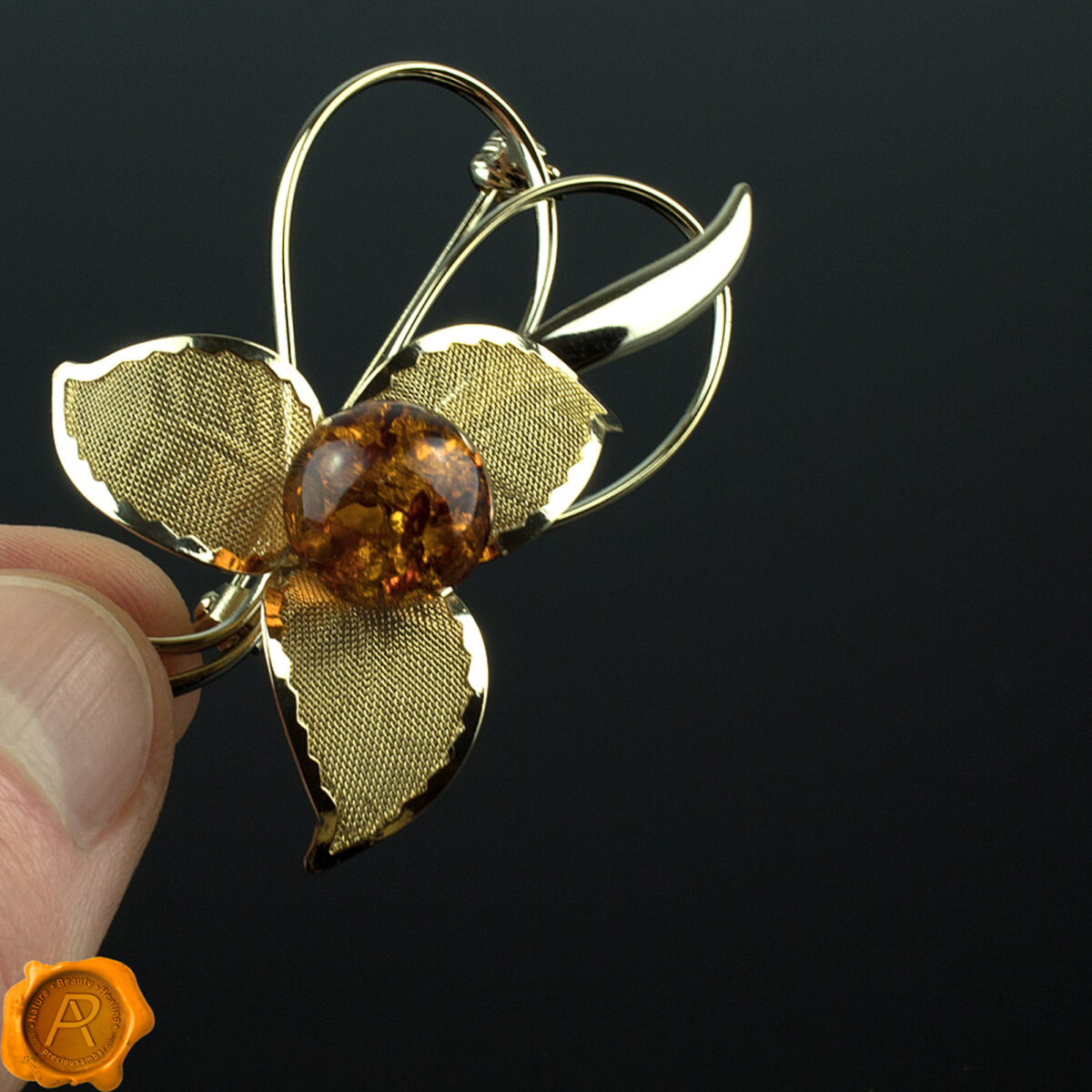 Amber Gold Flower Brooch - Image 3