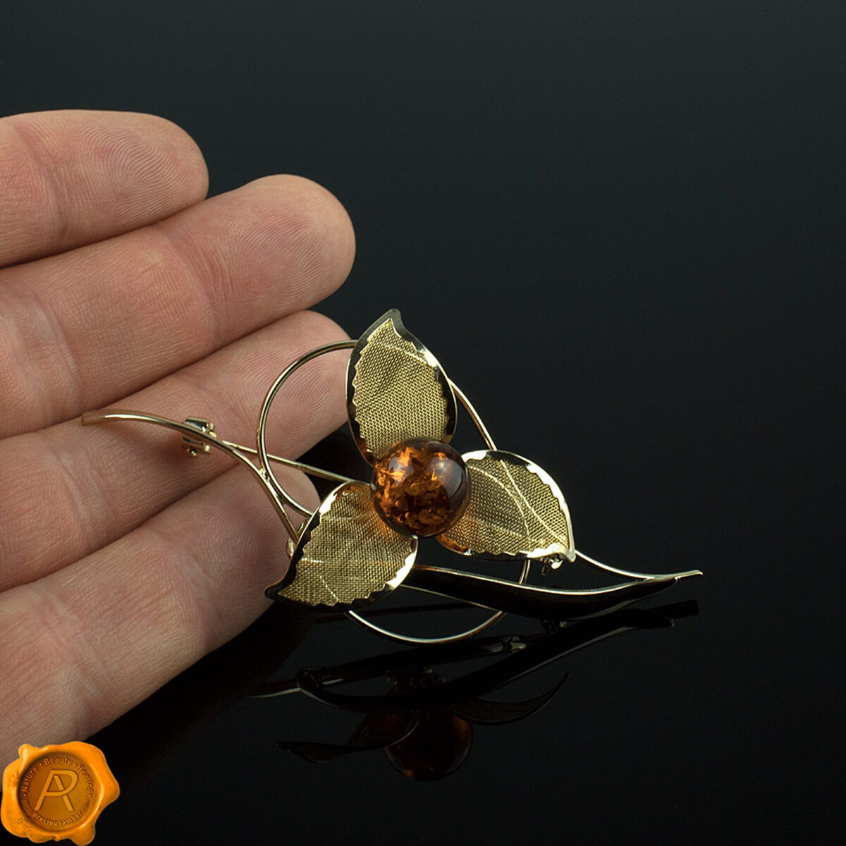 Amber Gold Flower Brooch - Image 2