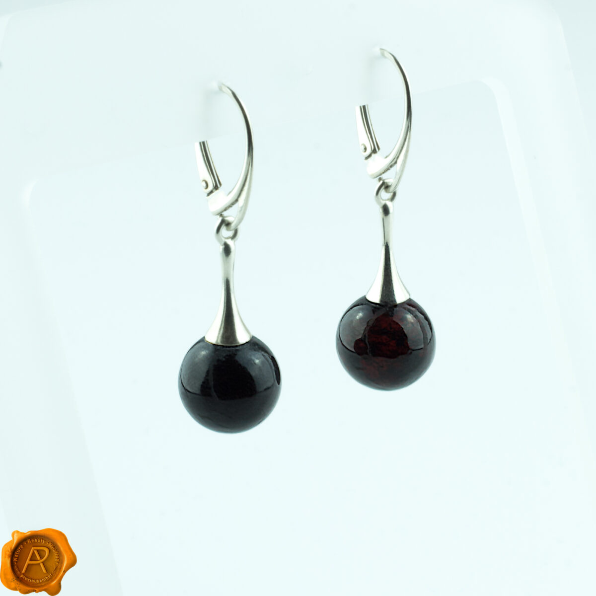 Cherry Amber Sphere Earrings - Image 3