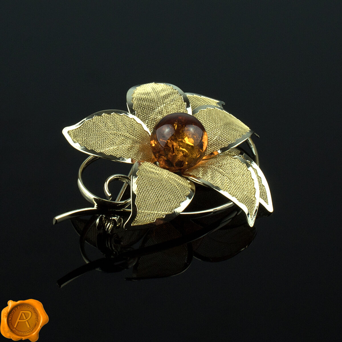 Amber Gold Flower Brooch - Image 1
