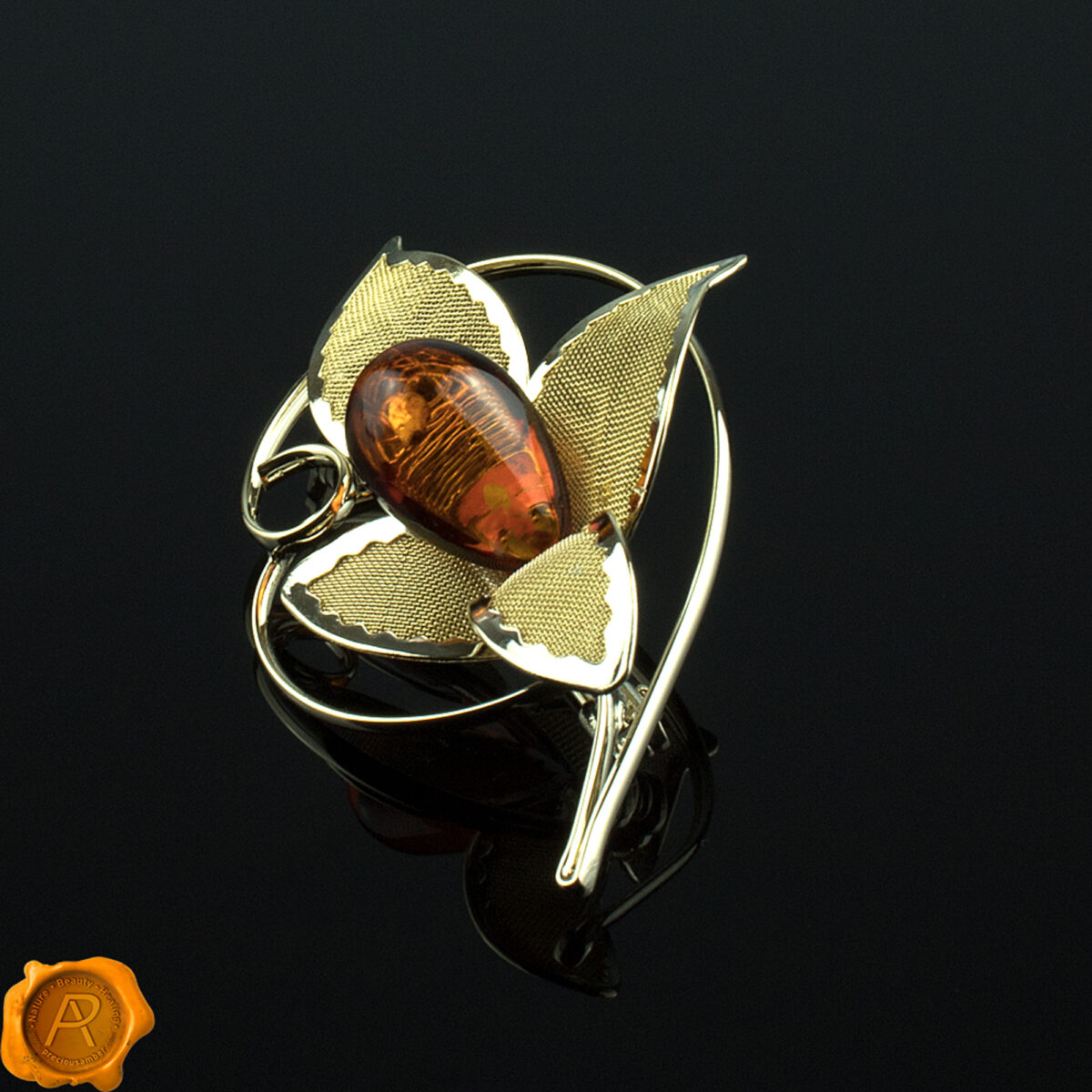 Amber Gold Flower Brooch - Image 3