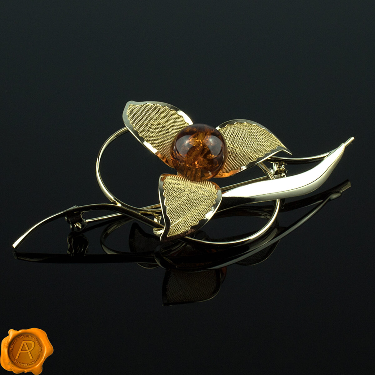Amber Gold Flower Brooch - Image 1