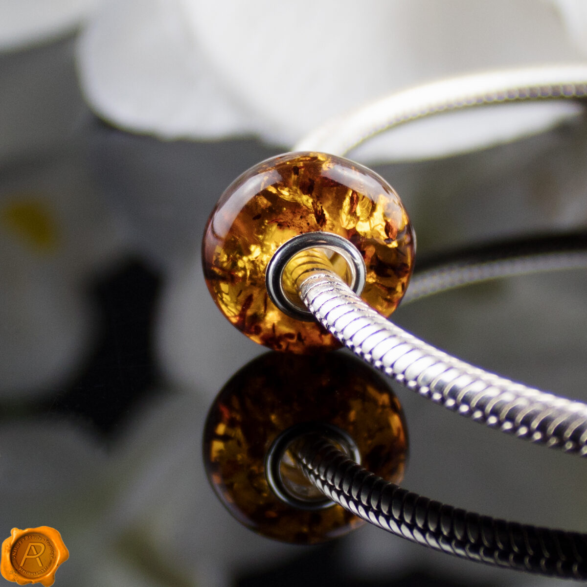 Dark-Genuine-Cognac-Baltic-Amber-Sterling-Silver-Pandora-Bracelet-Charms-Trollbeads Deep Cognac Amber Charm - Image 3