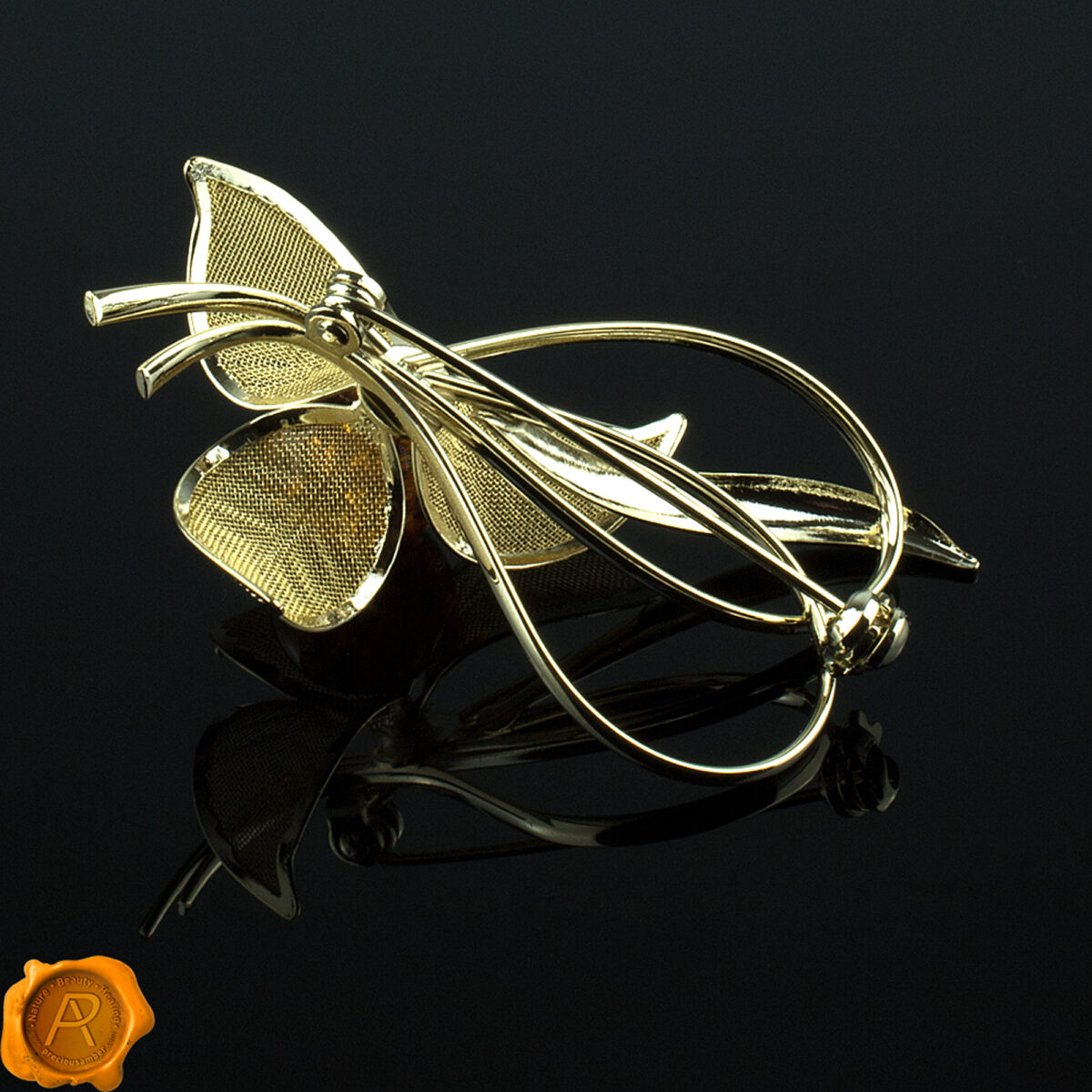 Amber Gold Flower Brooch - Image 4