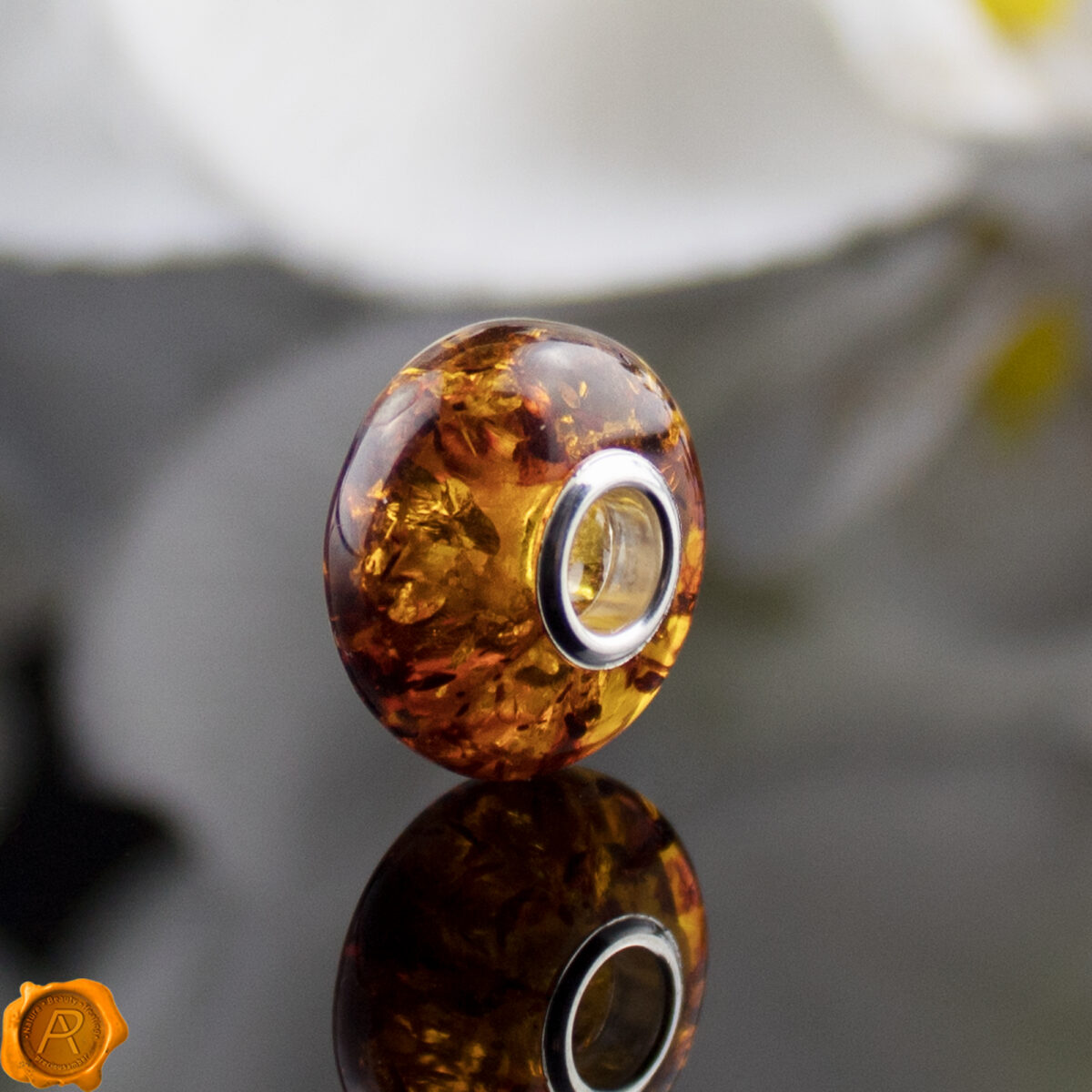 Genuine-Dark-Cognac-Baltic-Amber-Sterling-Silver-Pandora-Bracelet-Charms-Trollbeads Deep Cognac Amber Charm - Image 2
