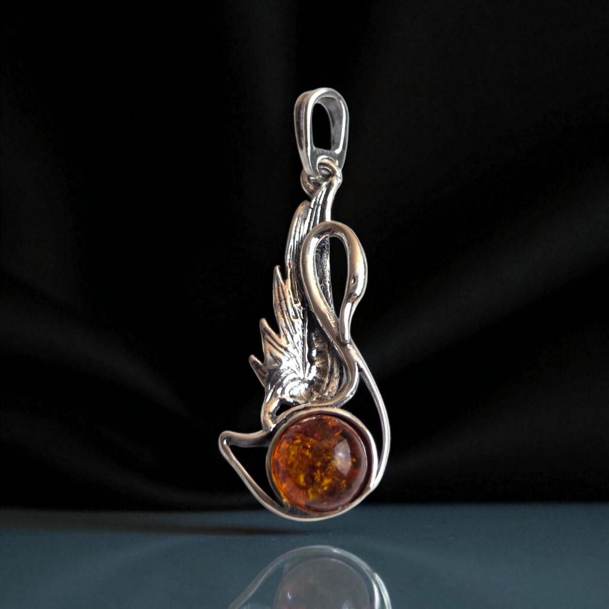 Large-Swan-Necklace-Silver-Charm-Pendant-Baltic-Amber-Gemstone-Teardrop-Crystal-Bird-Jewellery-Gift-Women Elegant Large Swan Honey Baltic Amber Silver Pendant Necklace, Bird Long Gemstone Teardrop Women, Swan Lover Charms Jewellery Gifts