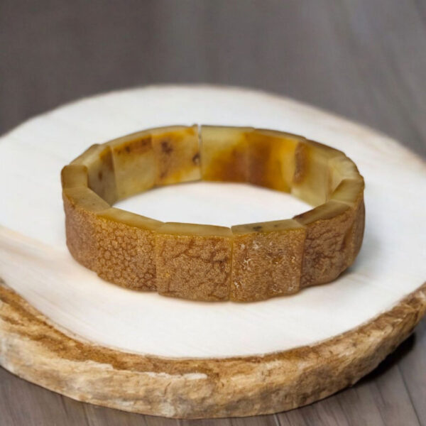 Raw Natural Baltic Amber Bangle Bracelet, Large Real Yellow Butter Butterscotch Gemstone Elastic Bracelets Vintage Gift for Women