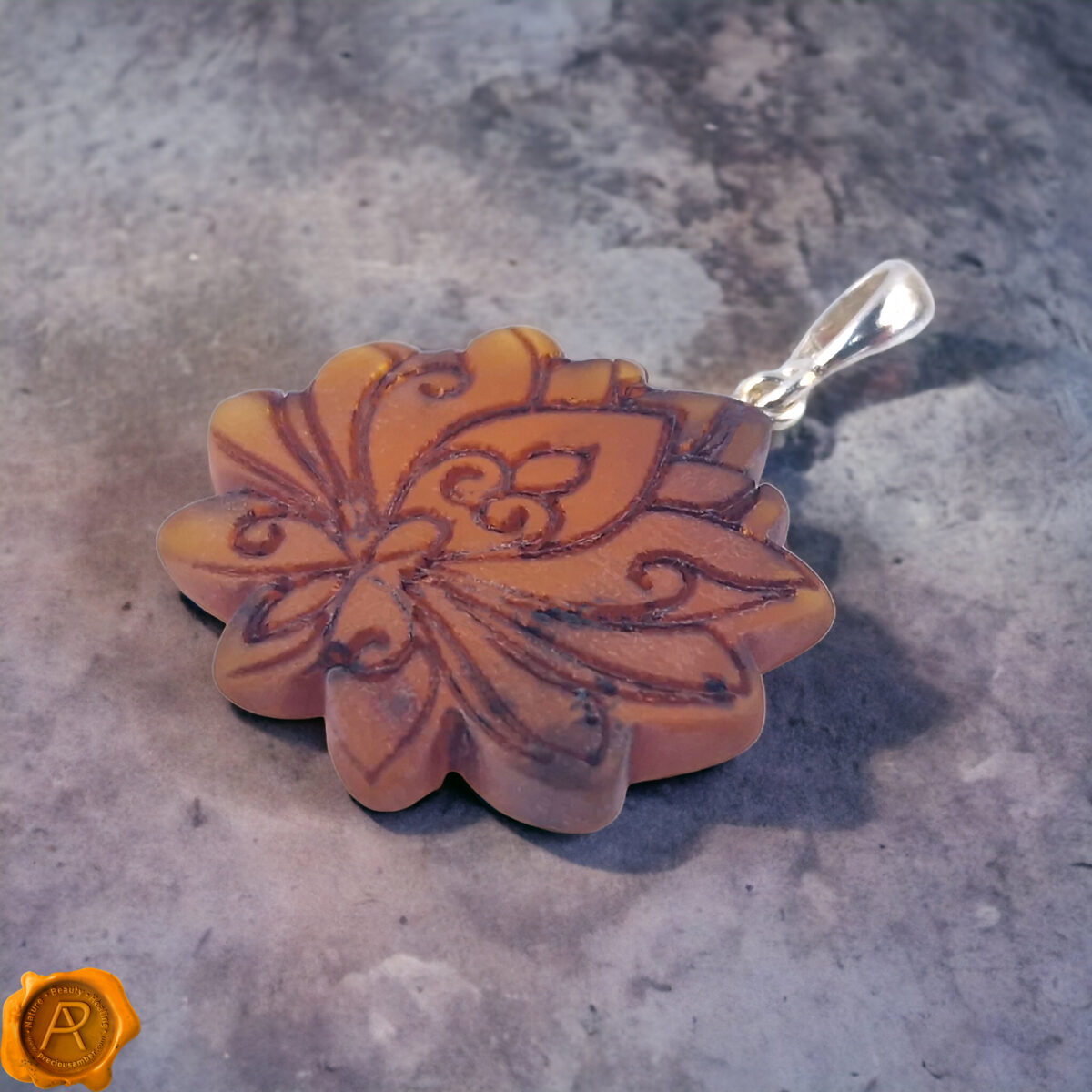 Lotus Gift Gemstone Baltic Amber Teardrop Pendant Charm Necklace, Large Flower Tear Drop, Teardrop Sterling Silver Jewelry Flower Art Gifts