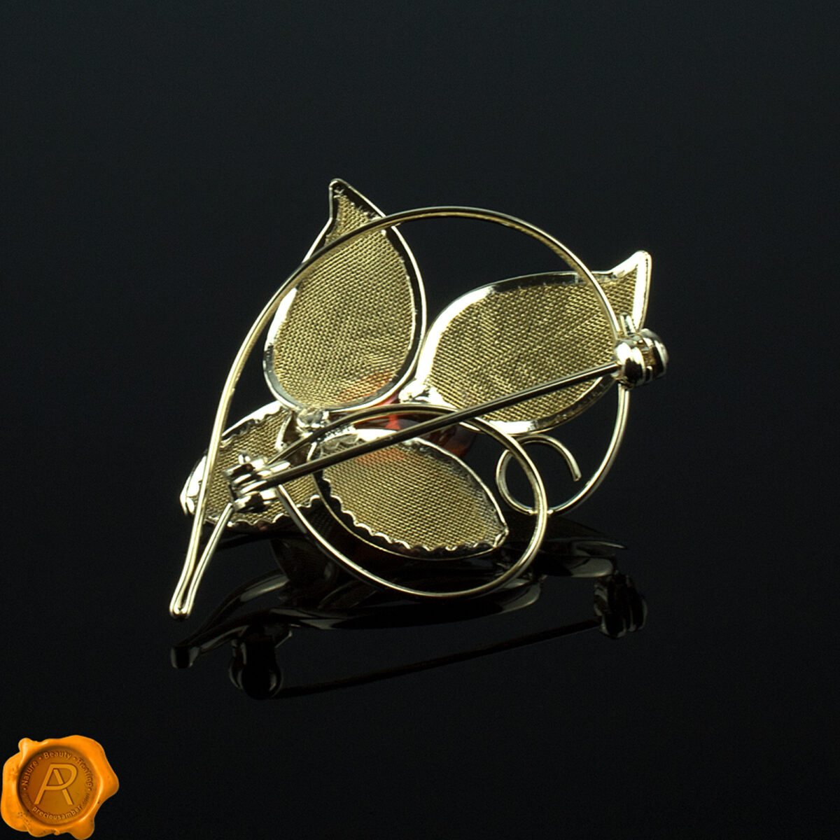 Amber Gold Flower Brooch - Image 4