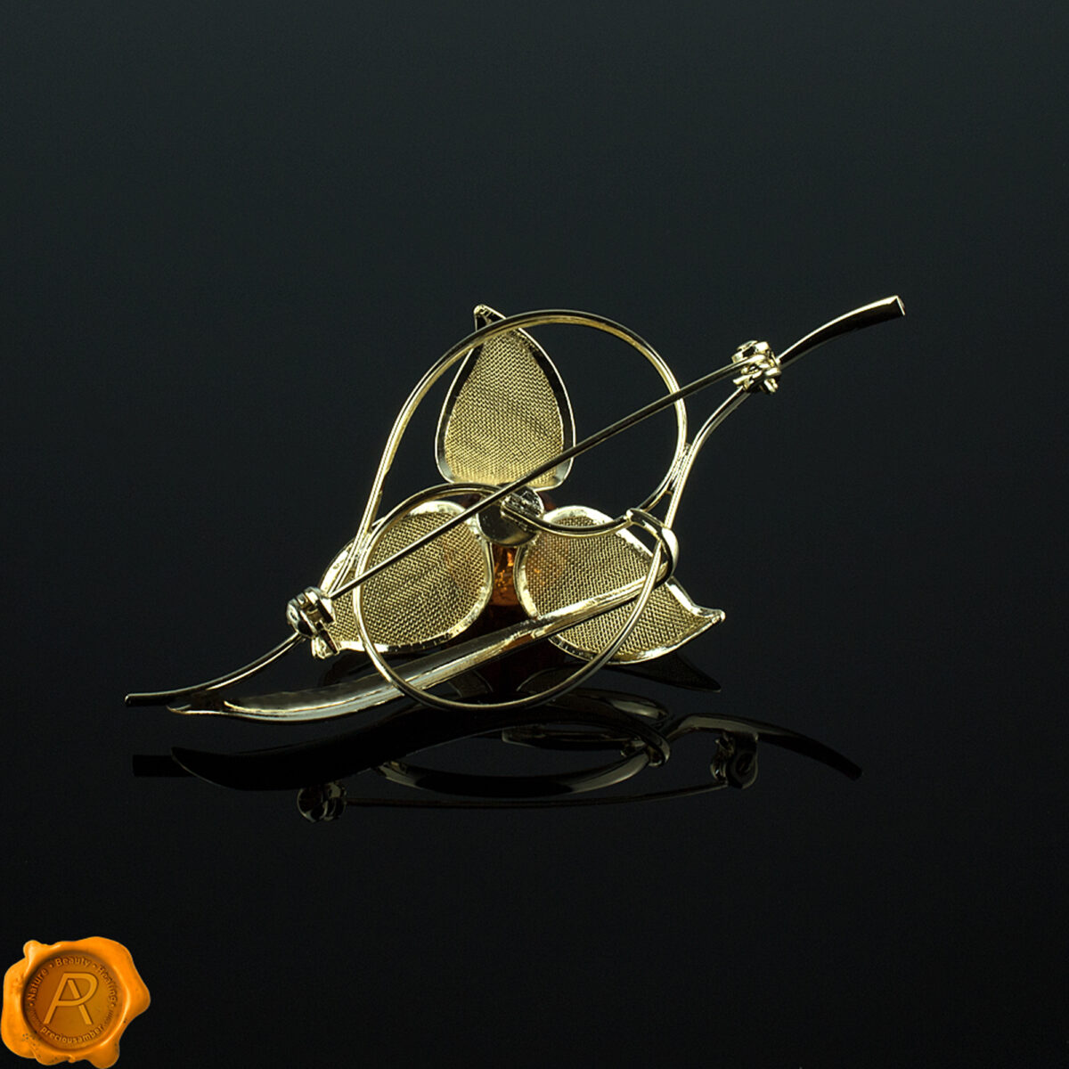 Amber Gold Flower Brooch - Image 4