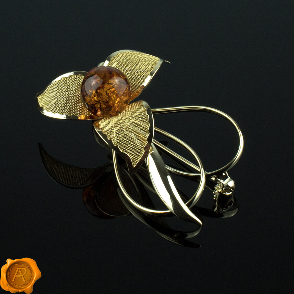 Amber Gold Flower Brooch - Image 2