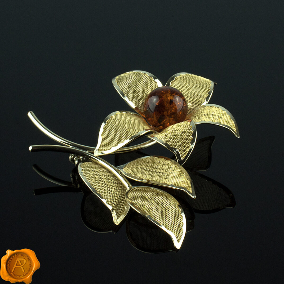 Exquisite Amber Flower Brooch - Image 1