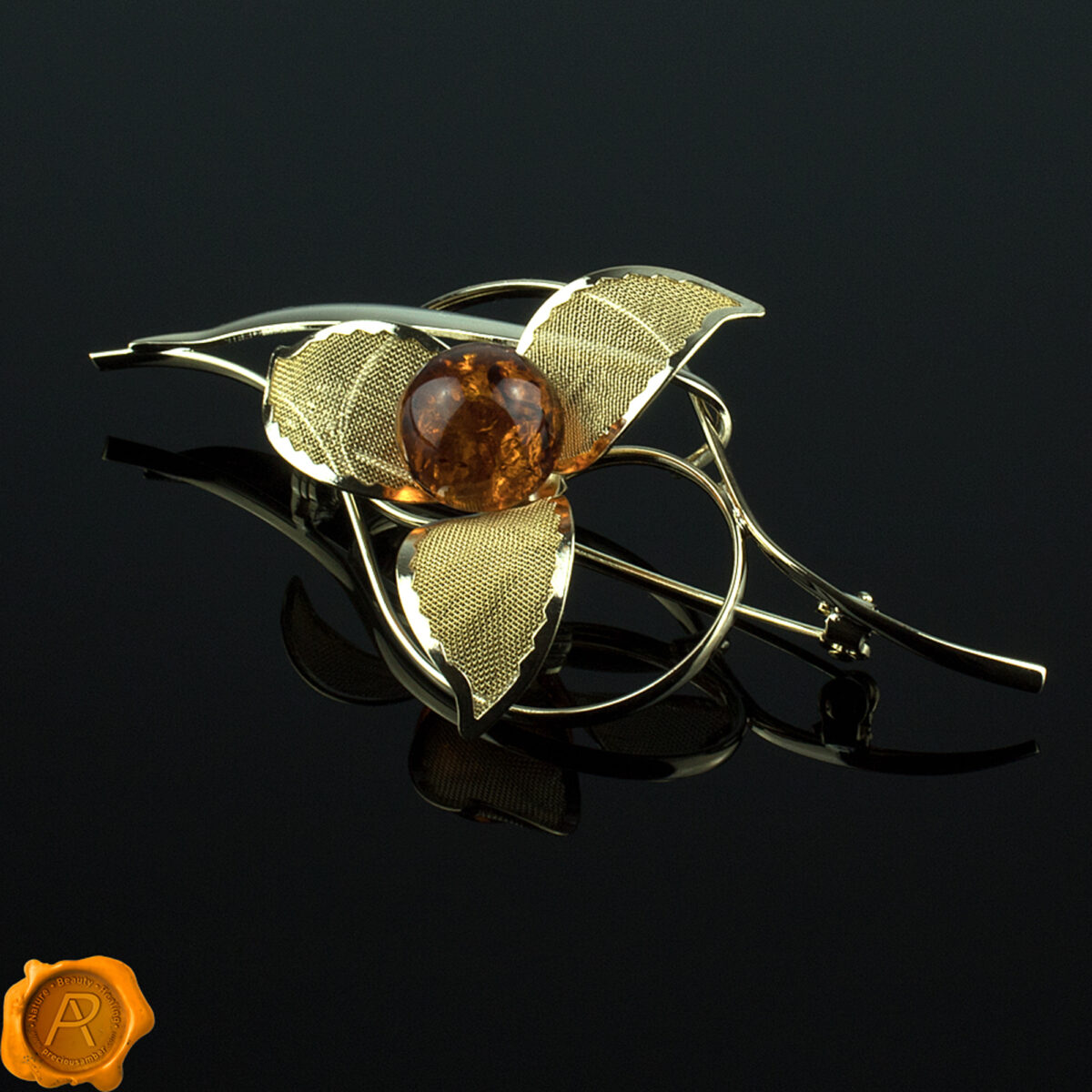 Amber Gold Flower Brooch - Image 3