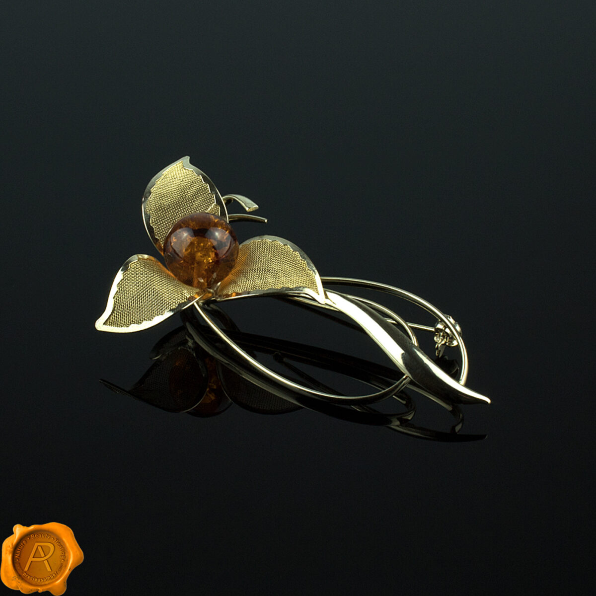 Delicate Amber Gold Brooch - Image 1