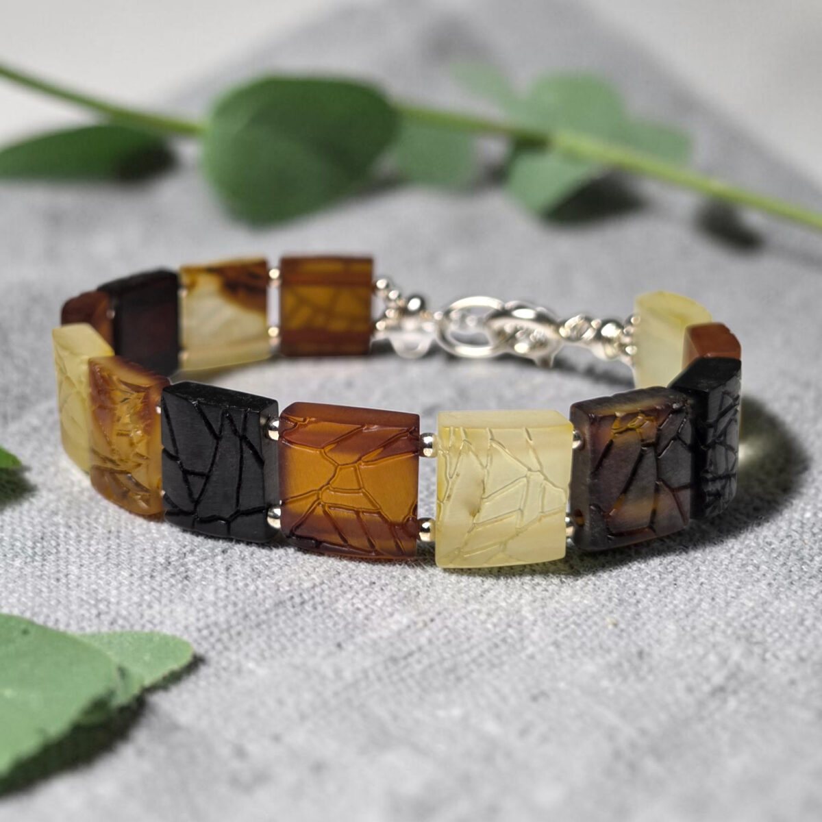 ADJUSTABLE Natural Baltic Amber Sterling Silver Link Bracelet Women, Large Multicolour Gemstone Authentic Amber Bracelets