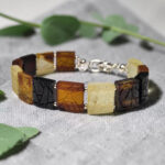 ADJUSTABLE Natural Baltic Amber Sterling Silver Link Bracelet Women, Large Multicolour Gemstone Authentic Amber Bracelets