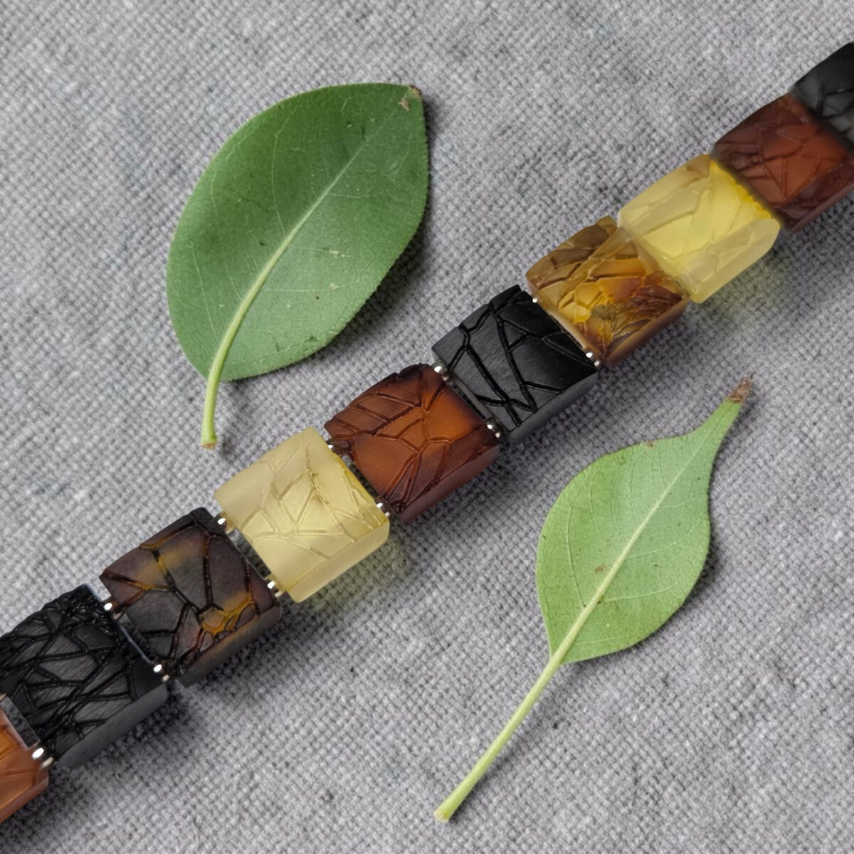Engraved Amber Tree Bark Silver Bracelet - Image 5