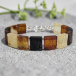 ADJUSTABLE Natural Baltic Amber Sterling Silver Link Bracelet Women, Large Multicolour Gemstone Authentic Amber Bracelets