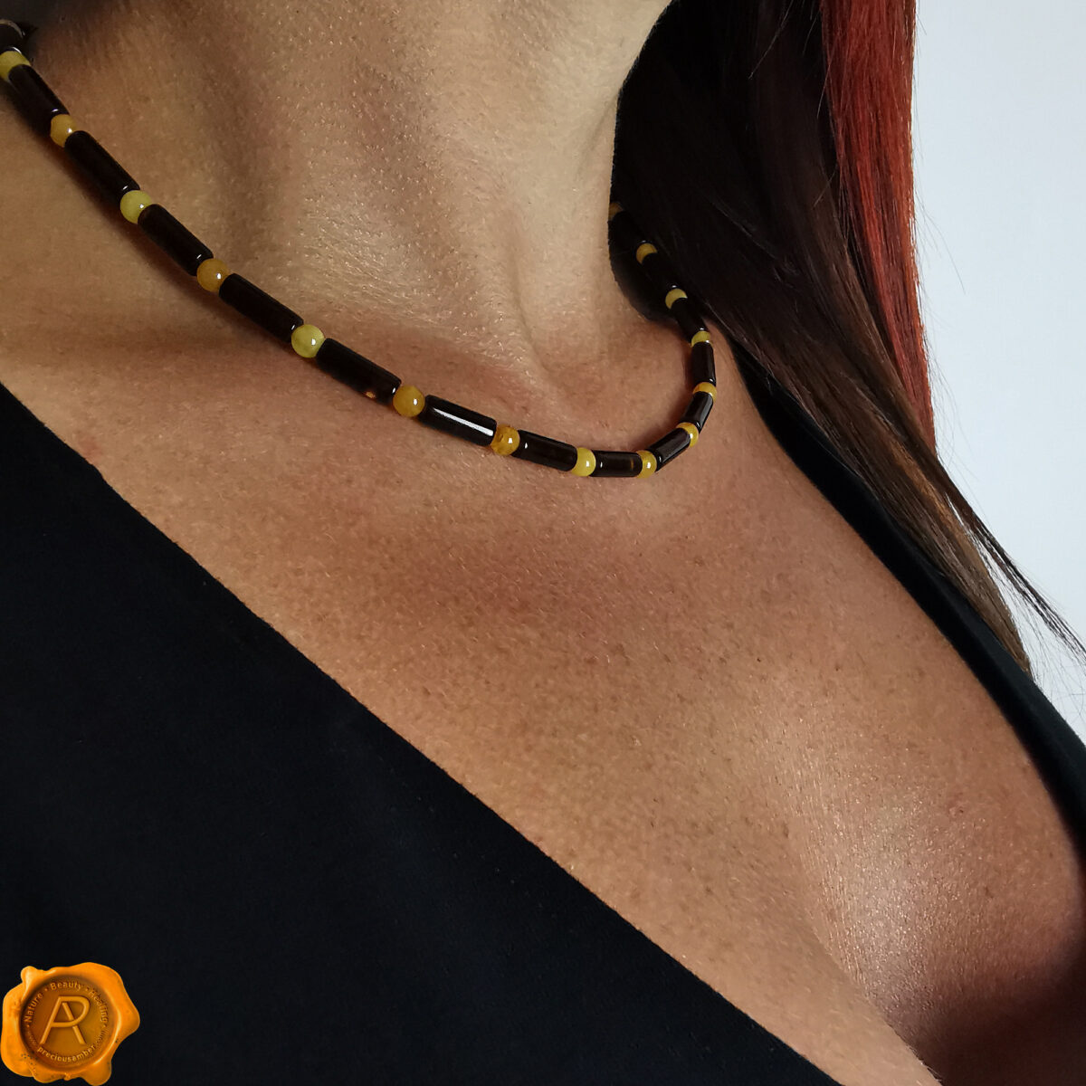 Small-Multicolour-Cherry-Yellow-Baltic-Amber-Mens-Unisex-Beads-Handmade-Jewellery-Ireland-Gemstone-Necklace Cherry Butter Amber Unisex Necklace - Image 2