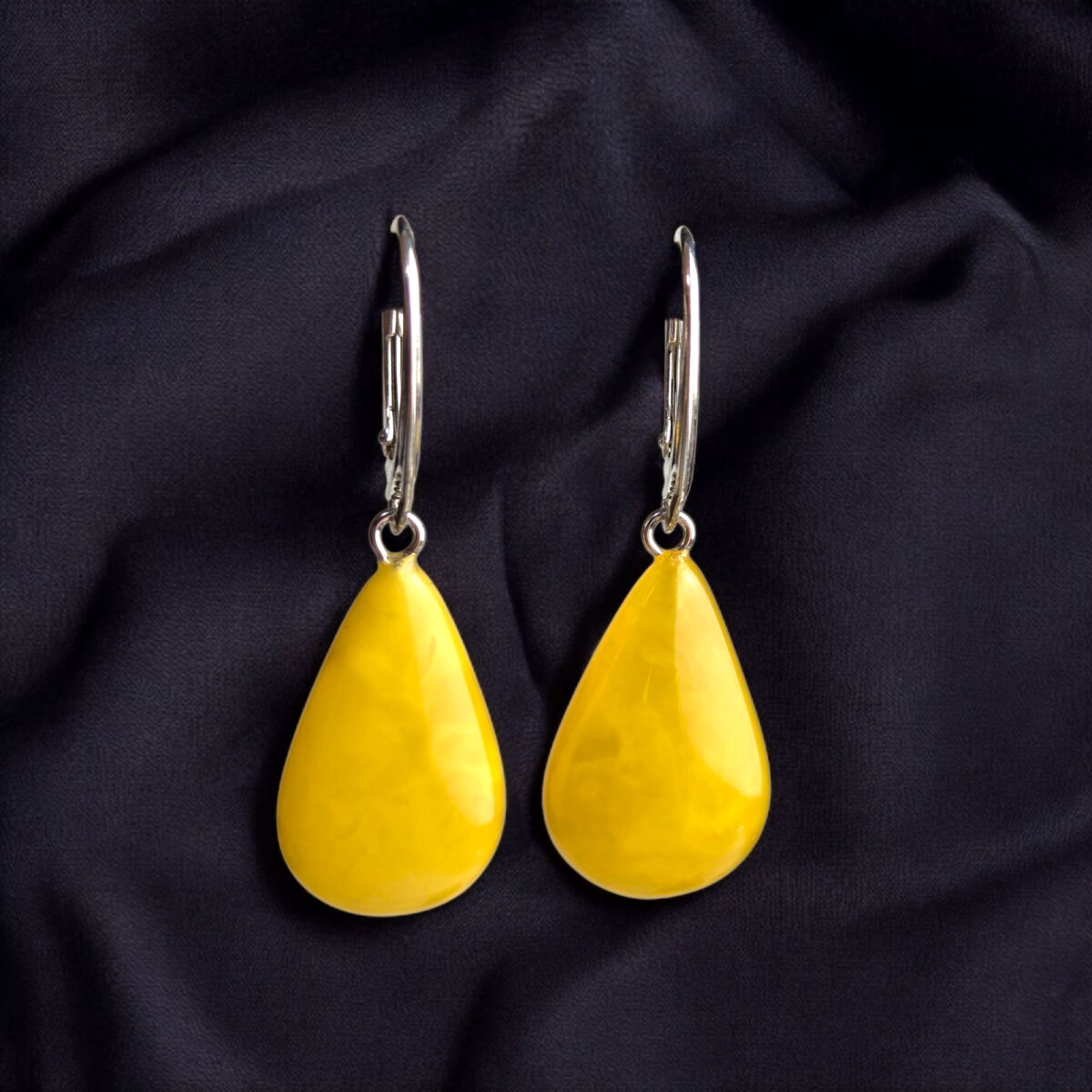 Butterscotch Amber Teardrop Earrings Silver - Image 4