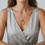 Natural Baltic Amber Seashell Pendant Necklace Silver, Carved Shell Gemstone Summer Beach Lover Jewellery Gift