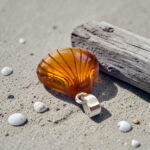 Natural Baltic Amber Seashell Pendant Necklace Silver, Carved Shell Gemstone Summer Beach Lover Jewellery Gift