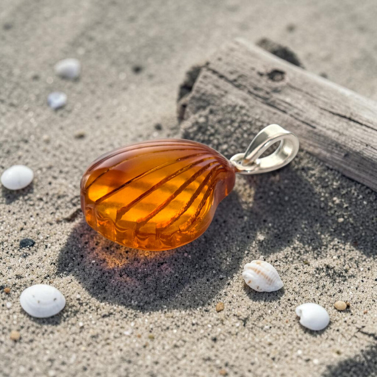 Amber Seashell Silver Pendant - Image 5