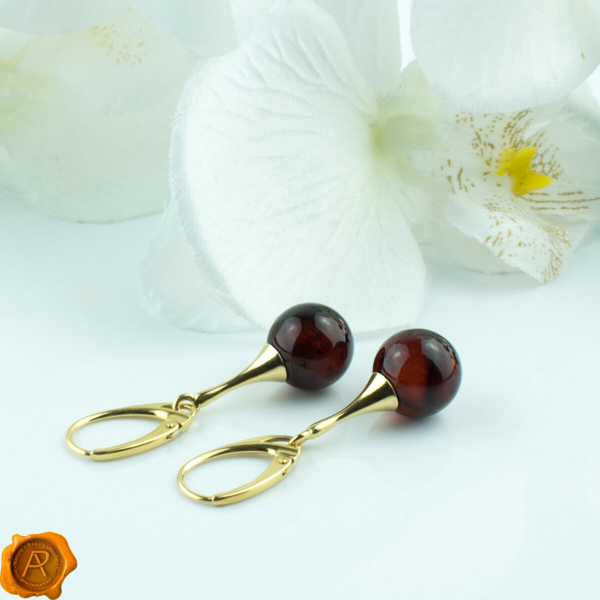 Cherry Amber Gold Earrings - Image 2