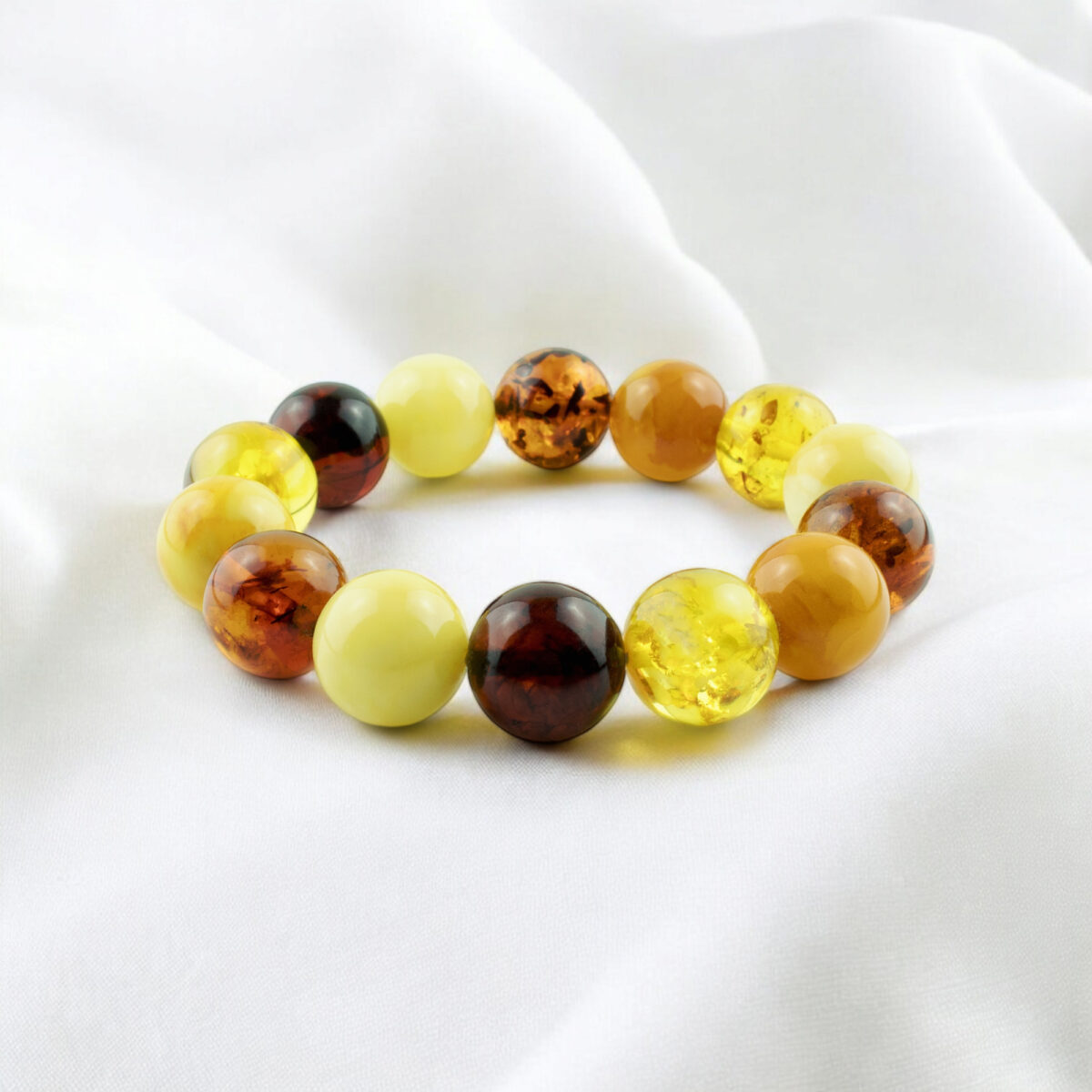 natural baltic amber gemstone bracelet elastic unisex stretchy ball bracelet