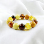 natural baltic amber gemstone bracelet elastic unisex stretchy ball bracelet