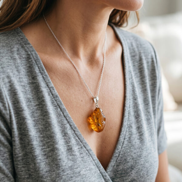 CARVED Baltic Amber Frog Silver Pendant Drop Necklace, Gemstone Toad Lover Jewellery Charm Gifts, Small Chunky Frogs Gift Art