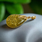 Green Amber Teardrop Gold Pendant - Image 3