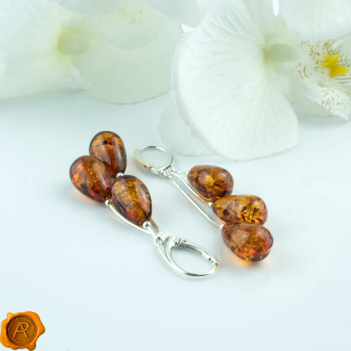 Multi Teardrop Amber Earrings - Image 3