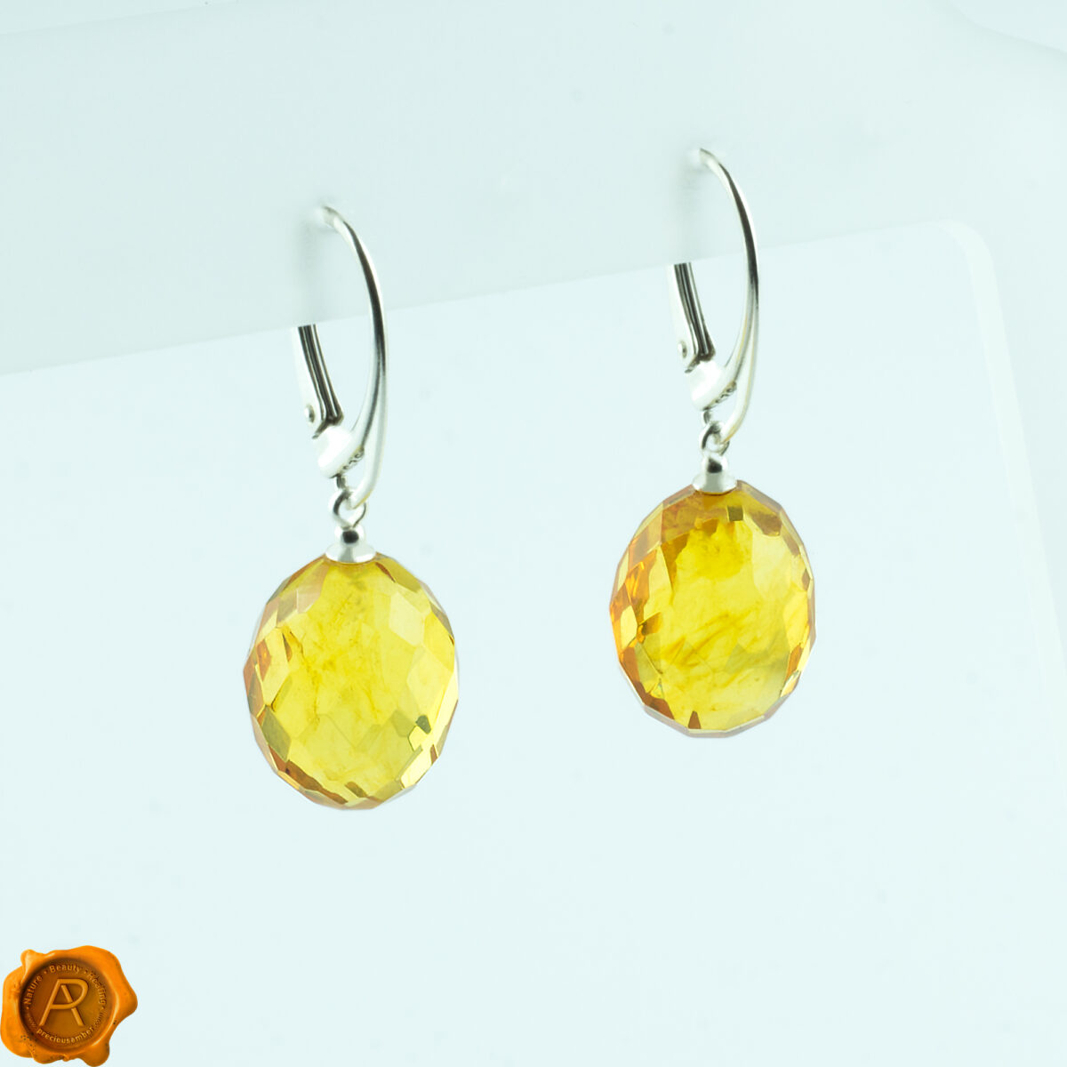 Faceted Amber Olive Earrings - Image 3