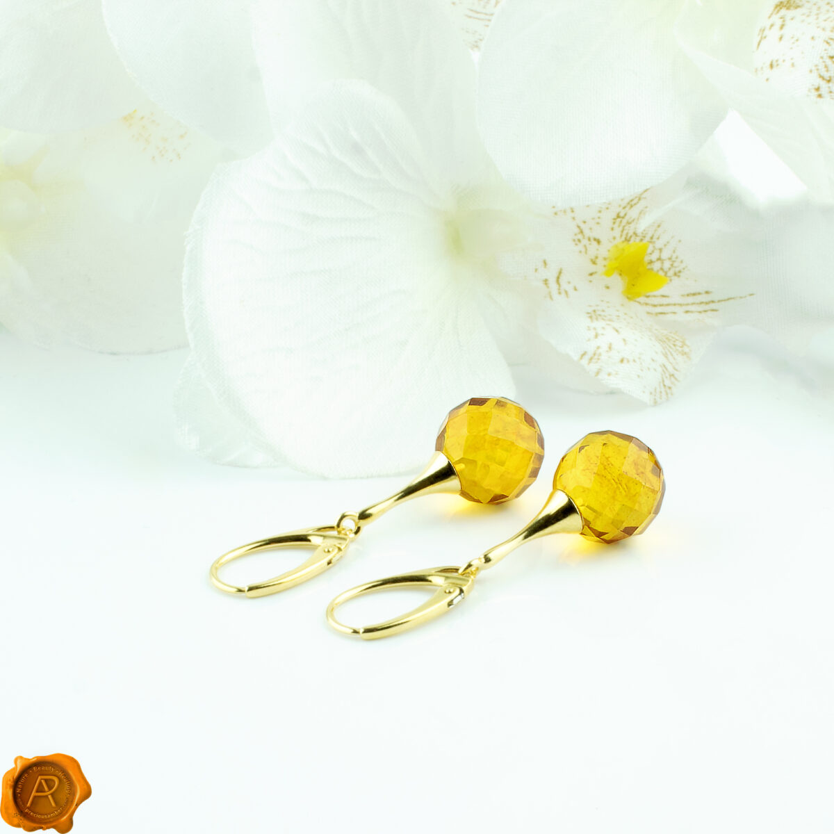 Faceted Amber Gold Earrings - Image 2